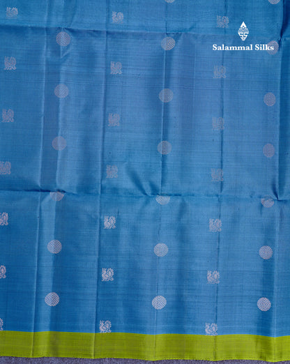 Beautiful Blue Pure Kanjivaram Soft Silk Saree With Contrast Green Blouse