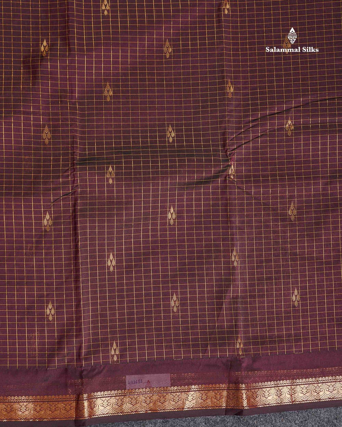 Semi Silk Saree - Peacock Blue Colour Body Zari Checks With Butta & Traditional Small Border