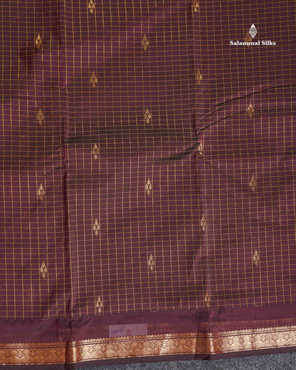 Semi Silk Saree - Peacock Blue Colour Body Zari Checks With Butta & Traditional Small Border