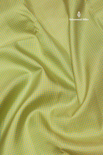 Yellow & Blue Tiny Checks Pure Kanjivaram Silk Saree With Maroon Gap Border