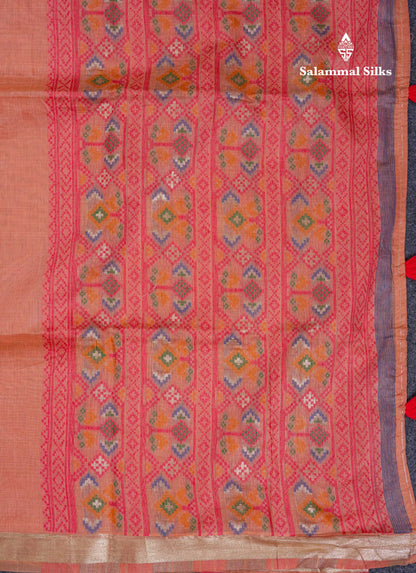 Beautiful Lavender Menakari Work Muga Cotton Saree With Contrast Magenta Blouse