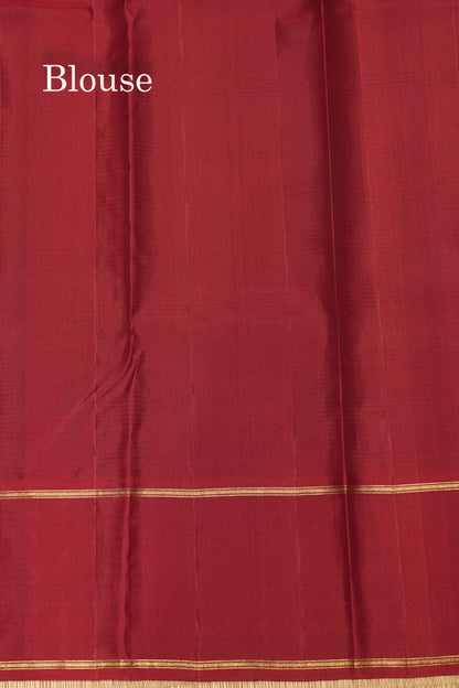 Yellow & Blue Tiny Checks Pure Kanjivaram Silk Saree With Maroon Gap Border
