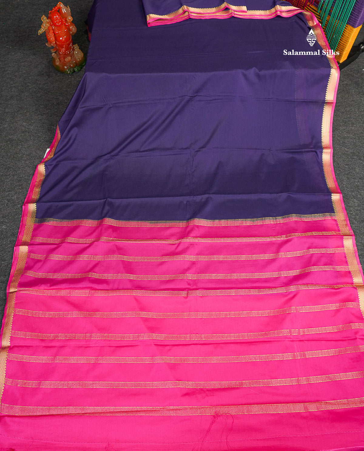 Semi Mysore Silk Saree - Dual Tone Violet Colour Body Plain With Pink Small Border