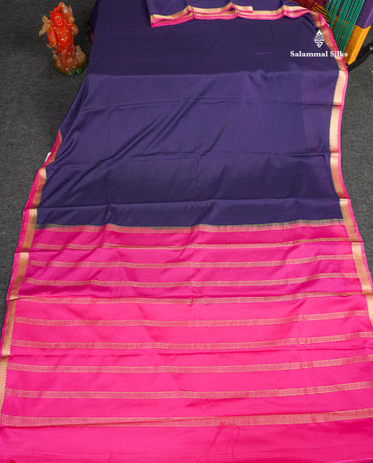 Semi Mysore Silk Saree - Dual Tone Violet Colour Body Plain With Pink Small Border