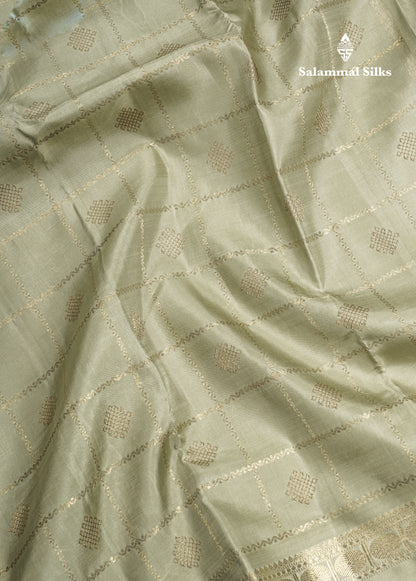 Elaichi Green Traditional Kattam Butta Pure Kanjivaram Silk Saree Pure Zari with Beautiful Double Border
