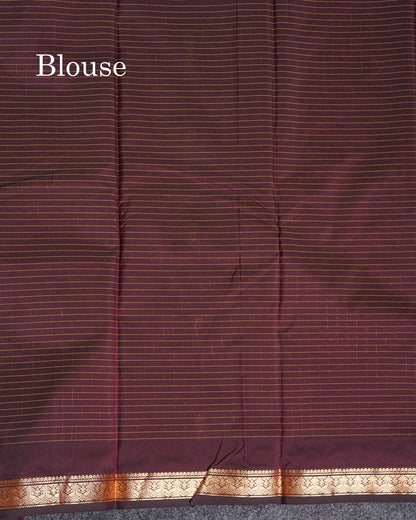 Semi Silk Saree - Peacock Blue Colour Body Zari Checks With Butta & Traditional Small Border