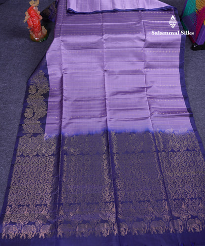 Beautiful Light Lavender PureMix Kanjivaram Soft Silk Saree With Contrast Navy Blue Fancy Border