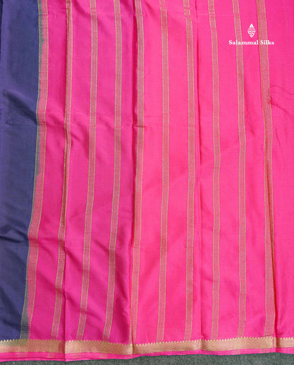 Semi Mysore Silk Saree - Dual Tone Violet Colour Body Plain With Pink Small Border