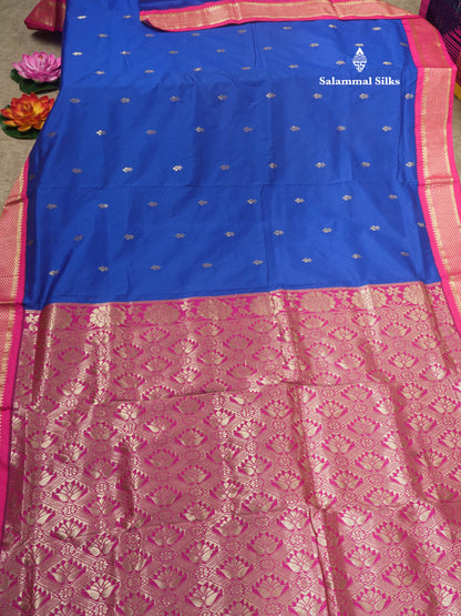 9.5 Yards Semi Silk Saree Royal Blue with Contrast Pink Border