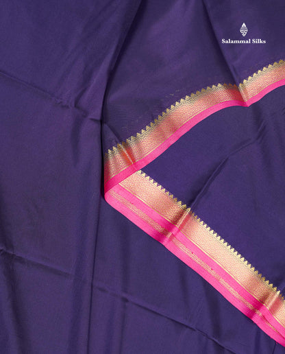 Semi Mysore Silk Saree - Dual Tone Violet Colour Body Plain With Pink Small Border
