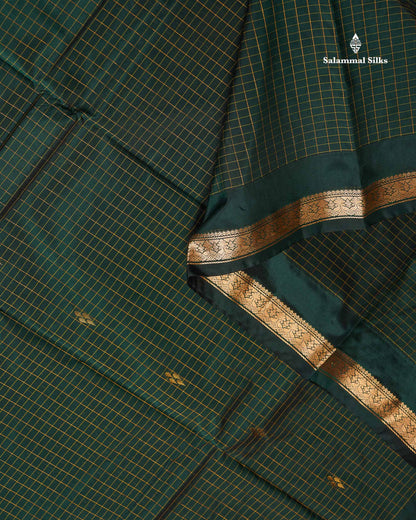 Semi Silk Saree - Peacock Blue Colour Body Zari Checks With Butta & Traditional Small Border