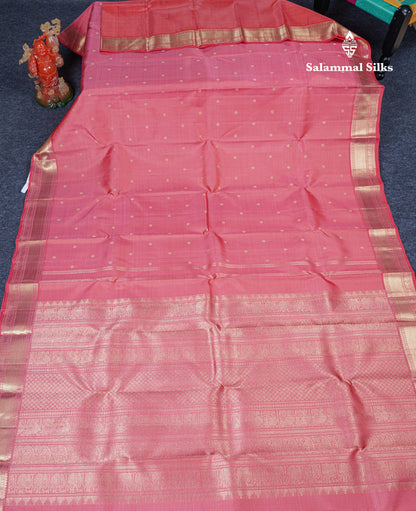 Pink Traditional Vairaoosi And Buttas Pure Kanjivaram Silk Saree Pure Zari with Self Border