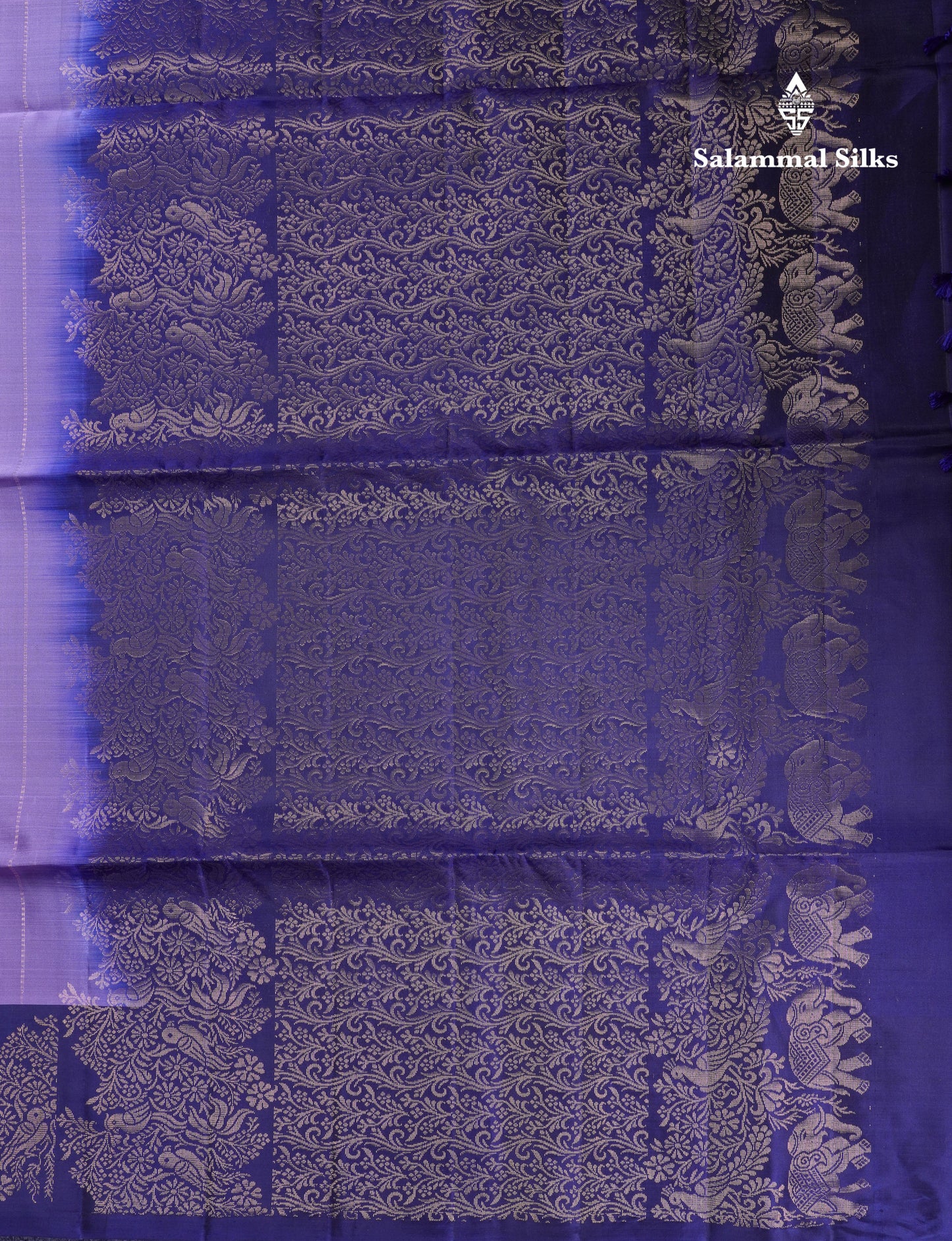 Beautiful Light Lavender PureMix Kanjivaram Soft Silk Saree With Contrast Navy Blue Fancy Border