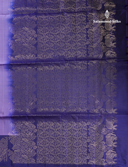 Beautiful Light Lavender PureMix Kanjivaram Soft Silk Saree With Contrast Navy Blue Fancy Border