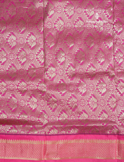 9.5 Yards Semi Silk Saree Royal Blue with Contrast Pink Border