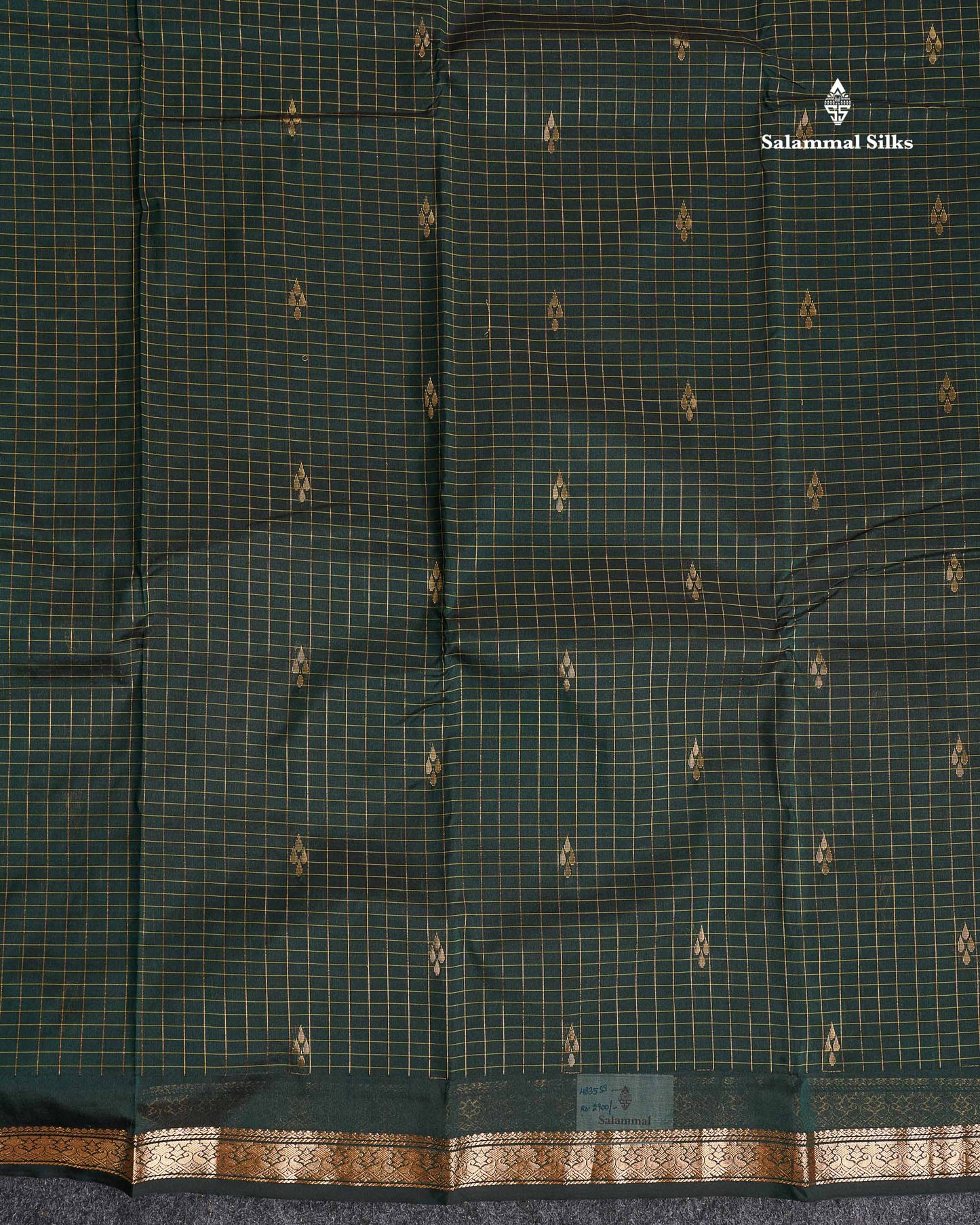Semi Silk Saree - Peacock Blue Colour Body Zari Checks With Butta & Traditional Small Border