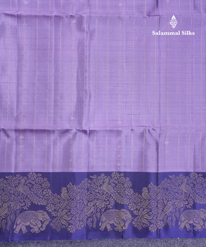 Beautiful Light Lavender PureMix Kanjivaram Soft Silk Saree With Contrast Navy Blue Fancy Border