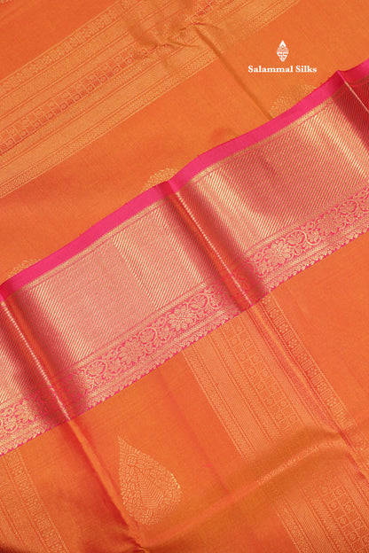 Peach Orange Colour Pure Kanjivaram Silk Saree With Pink Border