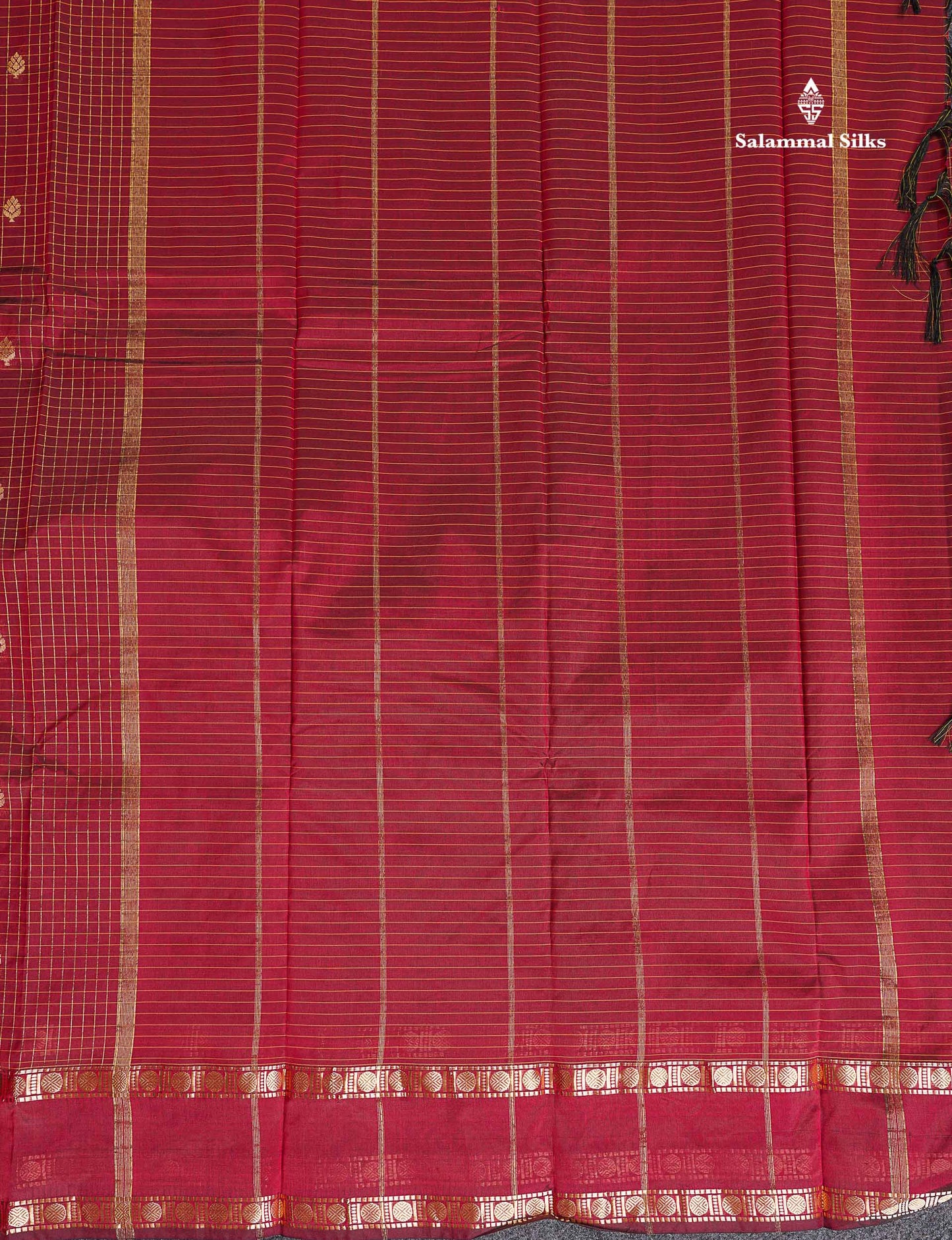 Semi Silk Saree - Orange Colour Body Zari Checks With Butta & Traditional Rettapet Border