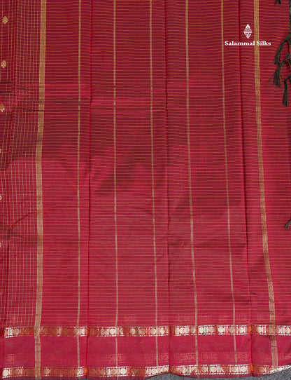 Semi Silk Saree - Orange Colour Body Zari Checks With Butta & Traditional Rettapet Border