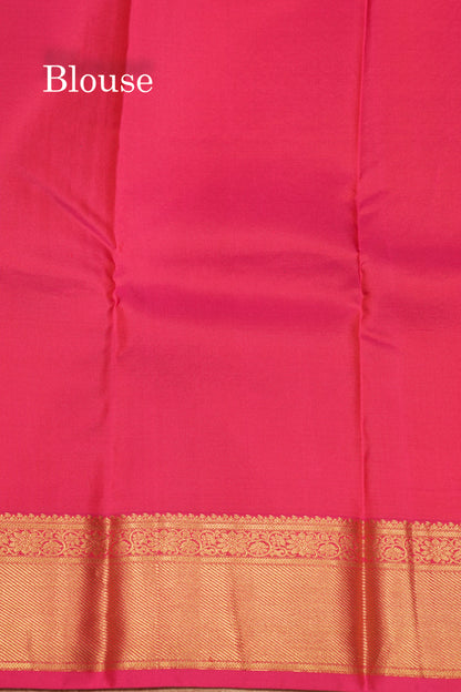 Peach Orange Colour Pure Kanjivaram Silk Saree With Pink Border