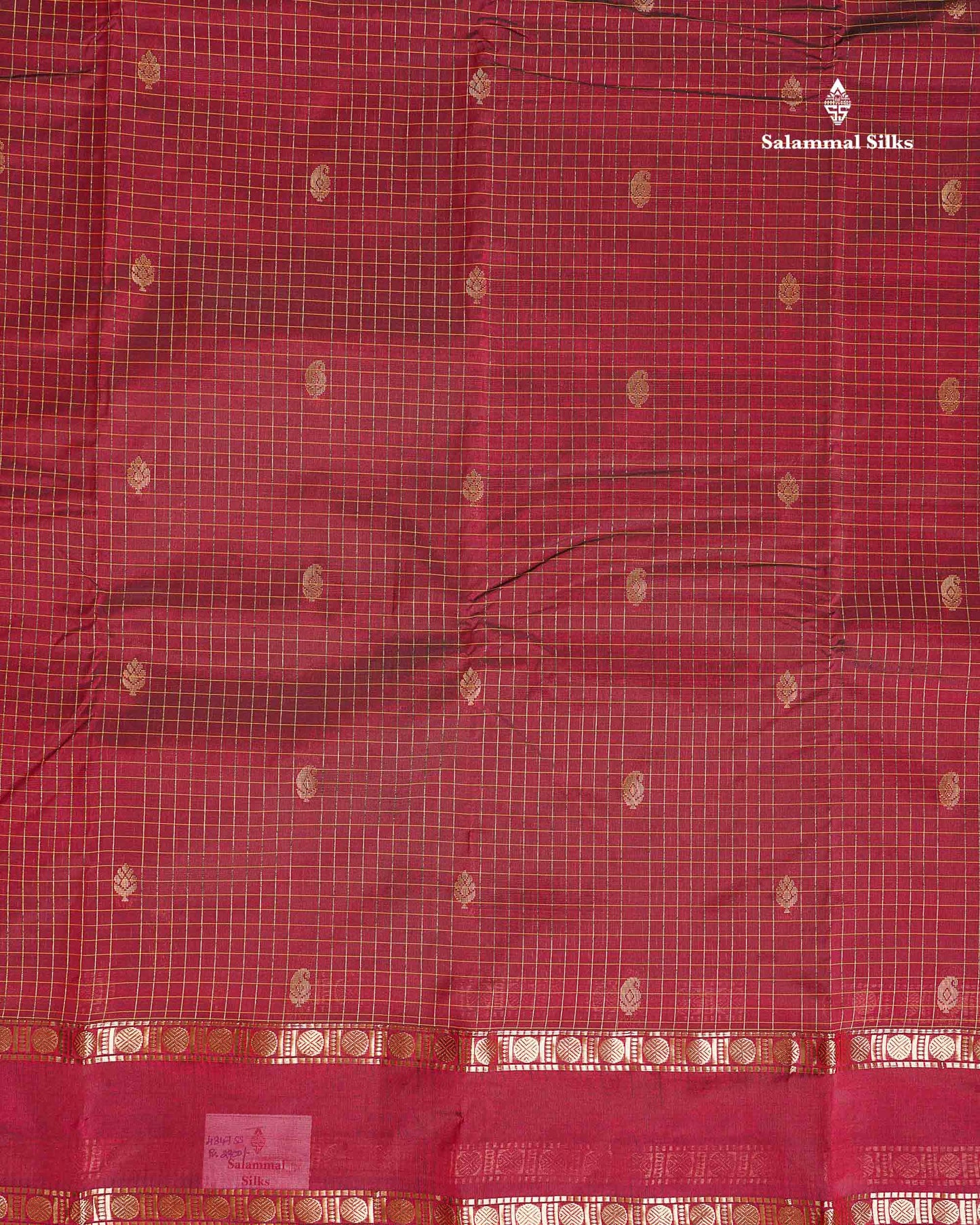 Semi Silk Saree - Orange Colour Body Zari Checks With Butta & Traditional Rettapet Border