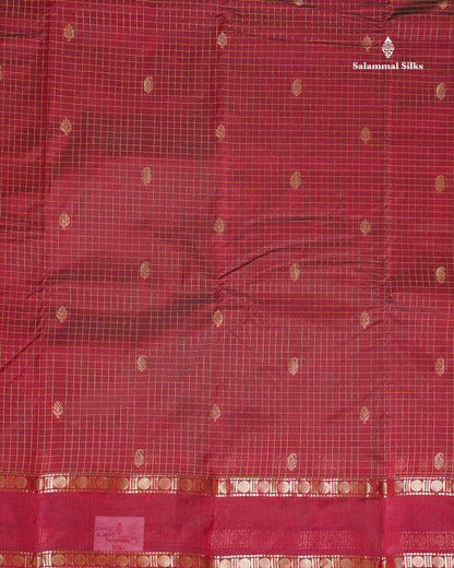 Semi Silk Saree - Orange Colour Body Zari Checks With Butta & Traditional Rettapet Border