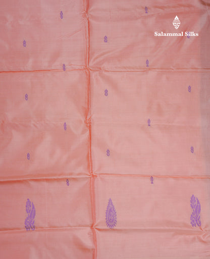 Navy Blue Thread work Buttas Banana Pinth Saree (Vaazhainaar Pattu) With Contrast Light Peach Blouse