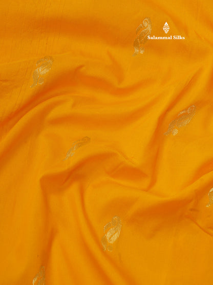 9.5 Yards Semi Silk Saree Mango Yellow with Contrast Maroon Traditional Gap Border