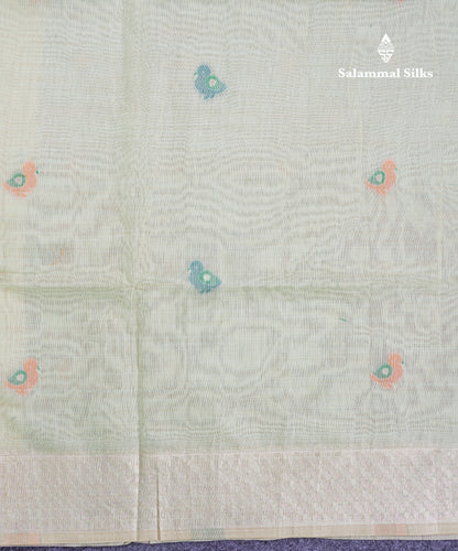 Beautiful Pastel Blue Thread Work Butta Muga Cotton Saree With Contrast Grey Blouse