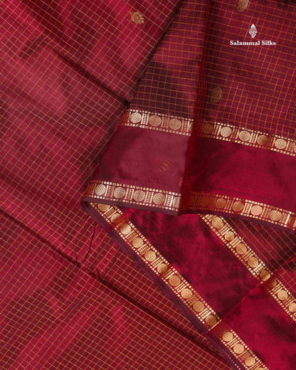 Semi Silk Saree - Orange Colour Body Zari Checks With Butta & Traditional Rettapet Border
