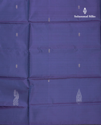 Navy Blue Thread work Buttas Banana Pinth Saree (Vaazhainaar Pattu) With Contrast Light Peach Blouse