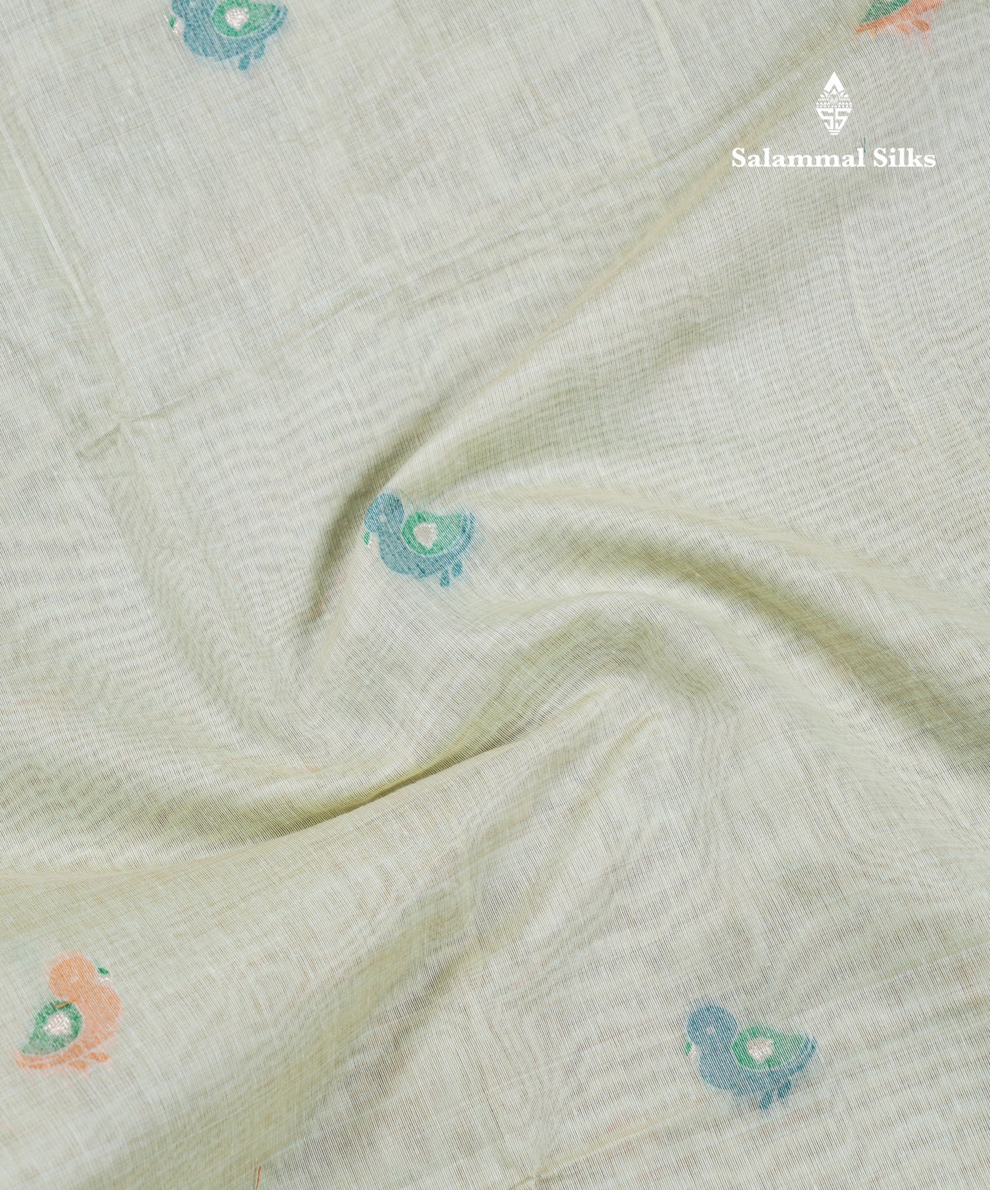 Beautiful Pastel Blue Thread Work Butta Muga Cotton Saree With Contrast Grey Blouse