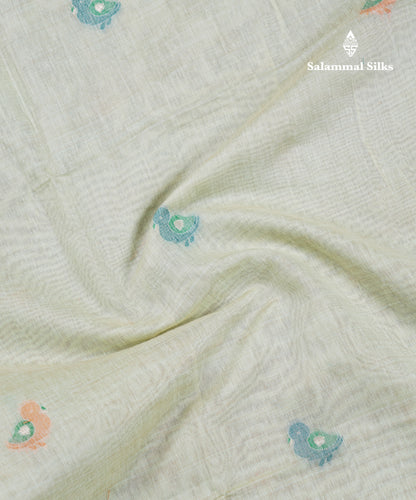 Beautiful Pastel Blue Thread Work Butta Muga Cotton Saree With Contrast Grey Blouse