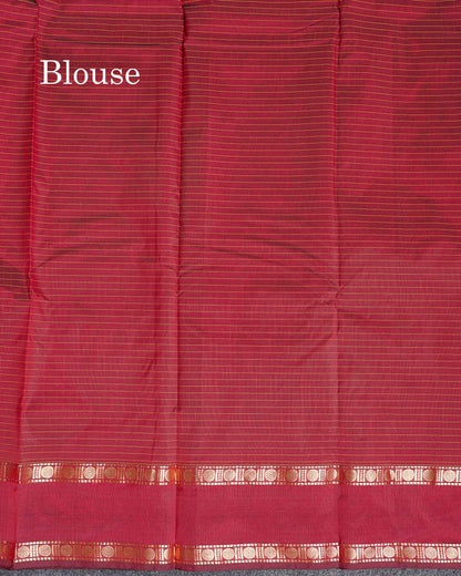 Semi Silk Saree - Orange Colour Body Zari Checks With Butta & Traditional Rettapet Border