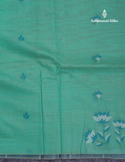 Beautiful Mustard Yellow Thread Work Butta Muga Cotton Saree With Contrast Red Blouse