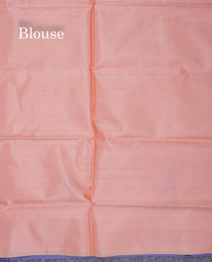 Navy Blue Thread work Buttas Banana Pinth Saree (Vaazhainaar Pattu) With Contrast Light Peach Blouse