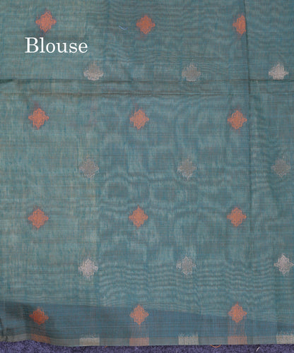 Beautiful Pastel Blue Thread Work Butta Muga Cotton Saree With Contrast Grey Blouse