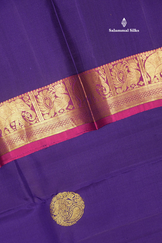 Violet Colour Pure Kanjivaram Silk Saree With Traditional Long Size Border