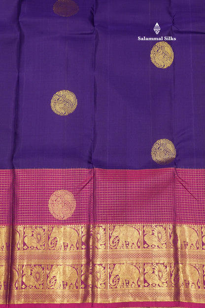 Violet Colour Pure Kanjivaram Silk Saree With Traditional Long Size Border