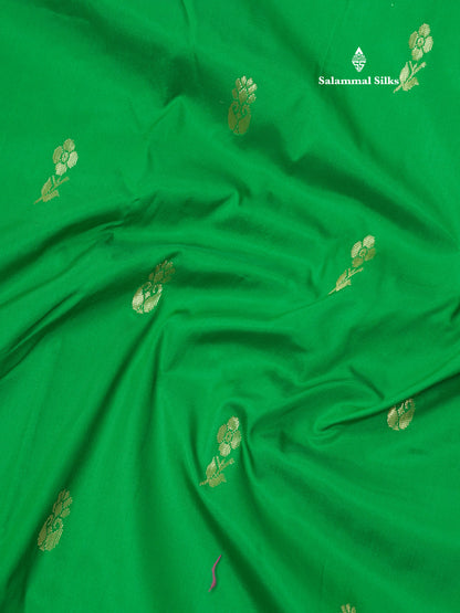 11 Yards Green Semi Silk Saree with Contrast Pink Border