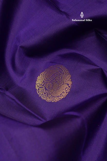 Violet Colour Pure Kanjivaram Silk Saree With Traditional Long Size Border