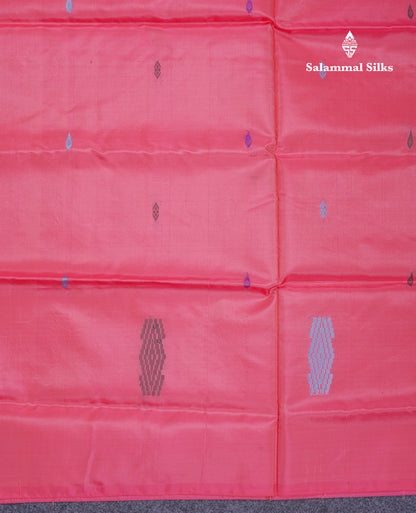 Pinkish Peach Thread work Buttas Banana Pinth Saree (Vaazhainaar Pattu) With Contrast Saffire Green Blouse