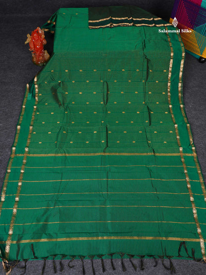 Semi Silk Saree - Orange Colour Body Zari Checks With Butta & Traditional Rettapet Border