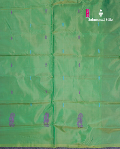 Light Pink Thread work Buttas Banana Pinth Saree (Vaazhainaar Pattu) With Contrast Parrot Green Blouse