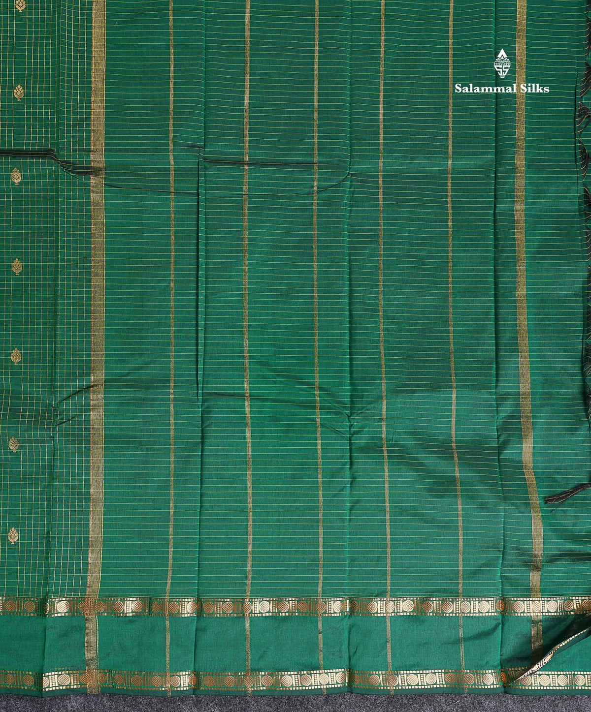 Semi Silk Saree - Orange Colour Body Zari Checks With Butta & Traditional Rettapet Border