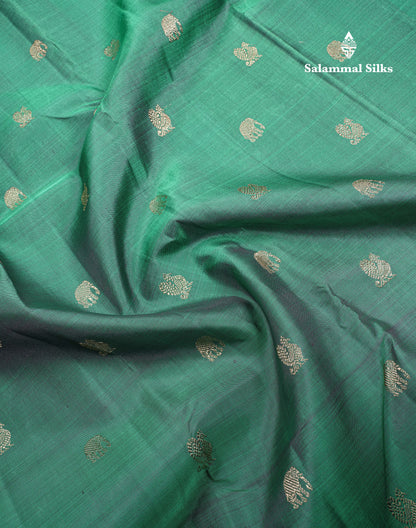 Dual Tone Green Beautiful Traditional Buttas Pure Kanjivaram Silk Saree Pure Zari with Royal Blue Border