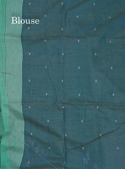 Beautiful Lavender Thread Work Butta Cotton Mix Saree With Contrast Magenta Blouse