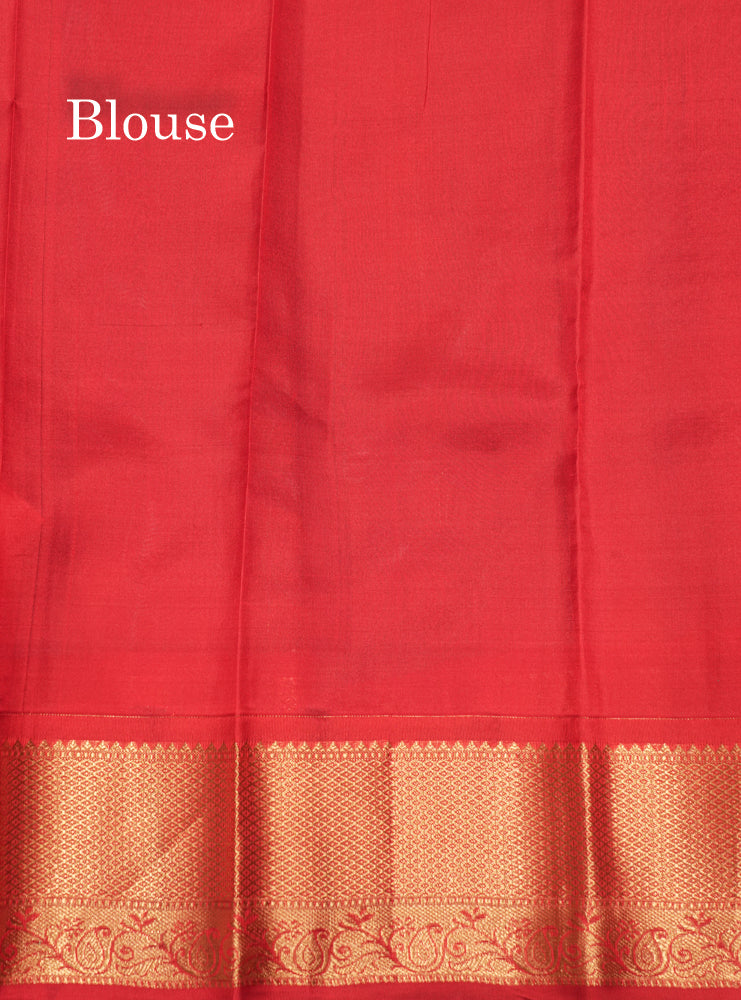 Sky Blue Colour Pure Kanjivaram Silk Saree With Contrast Red Border