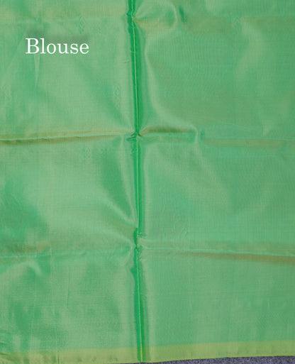 Light Pink Thread work Buttas Banana Pinth Saree (Vaazhainaar Pattu) With Contrast Parrot Green Blouse